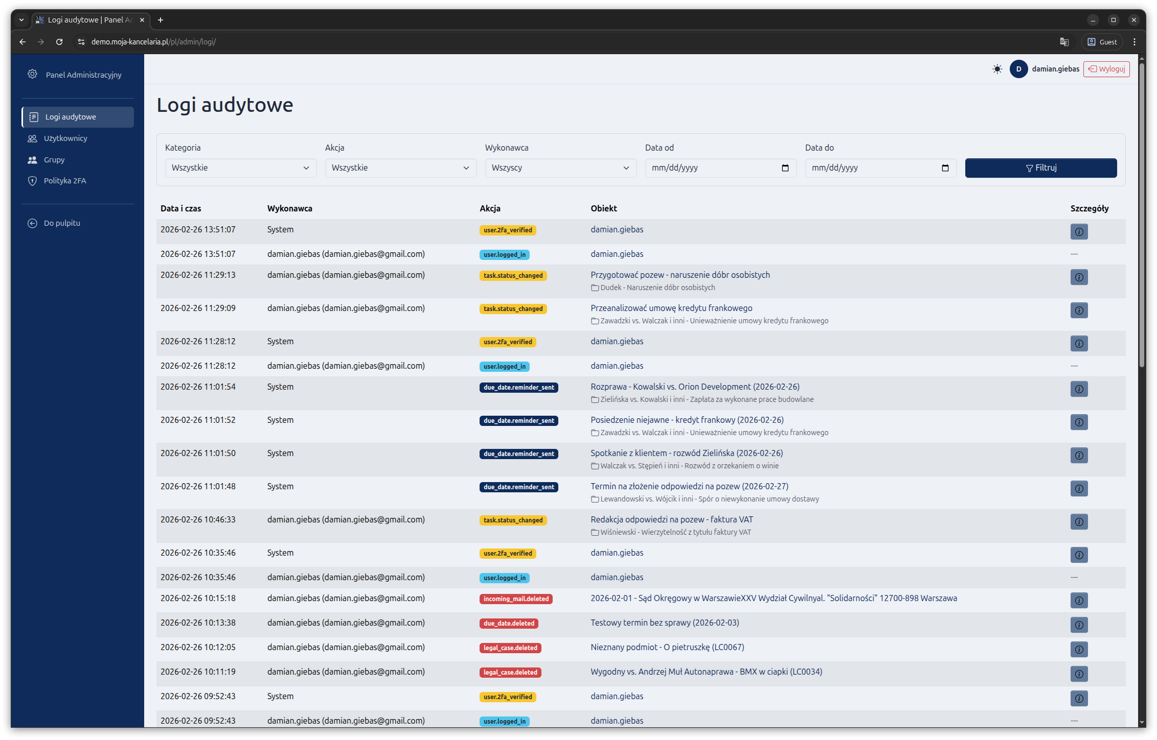 Zrzut ekranu systemu