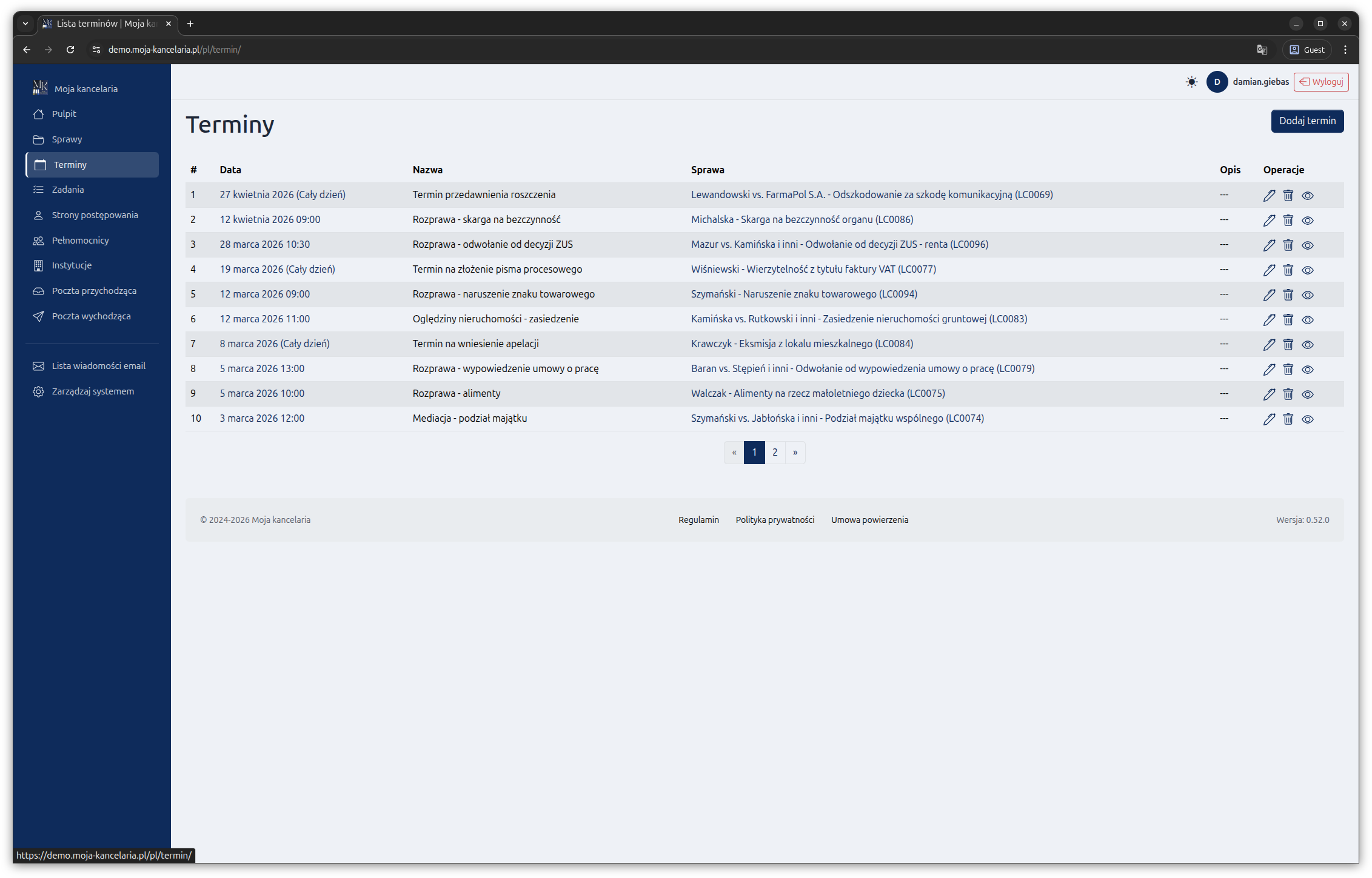 Zrzut ekranu systemu