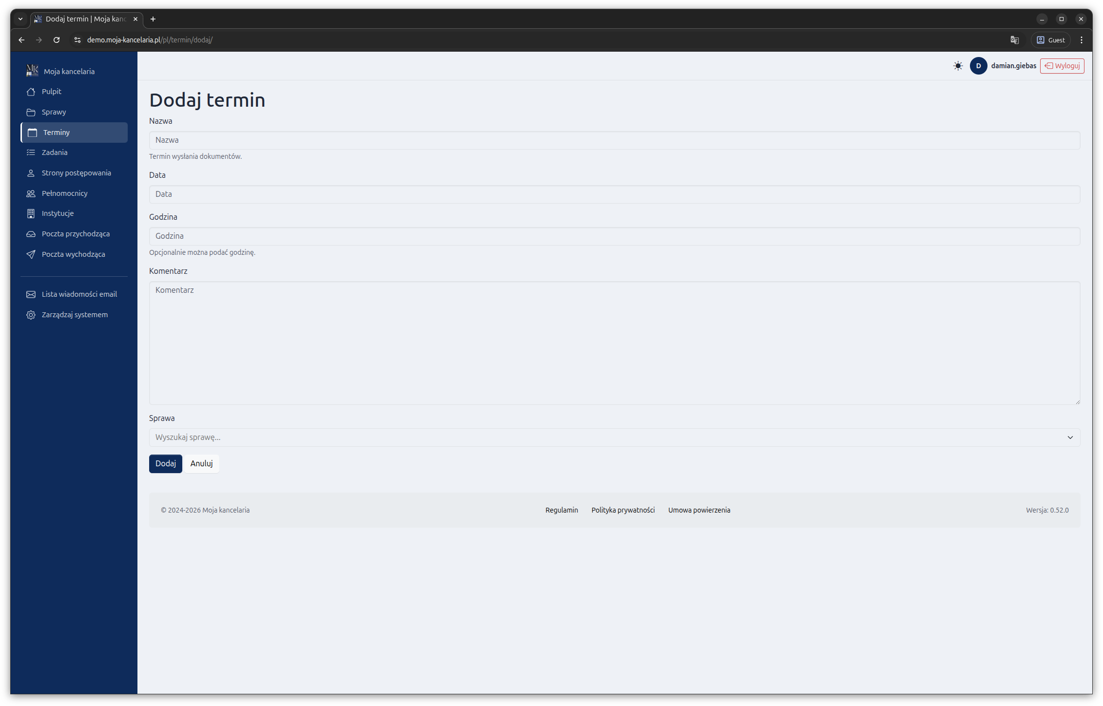 Zrzut ekranu systemu